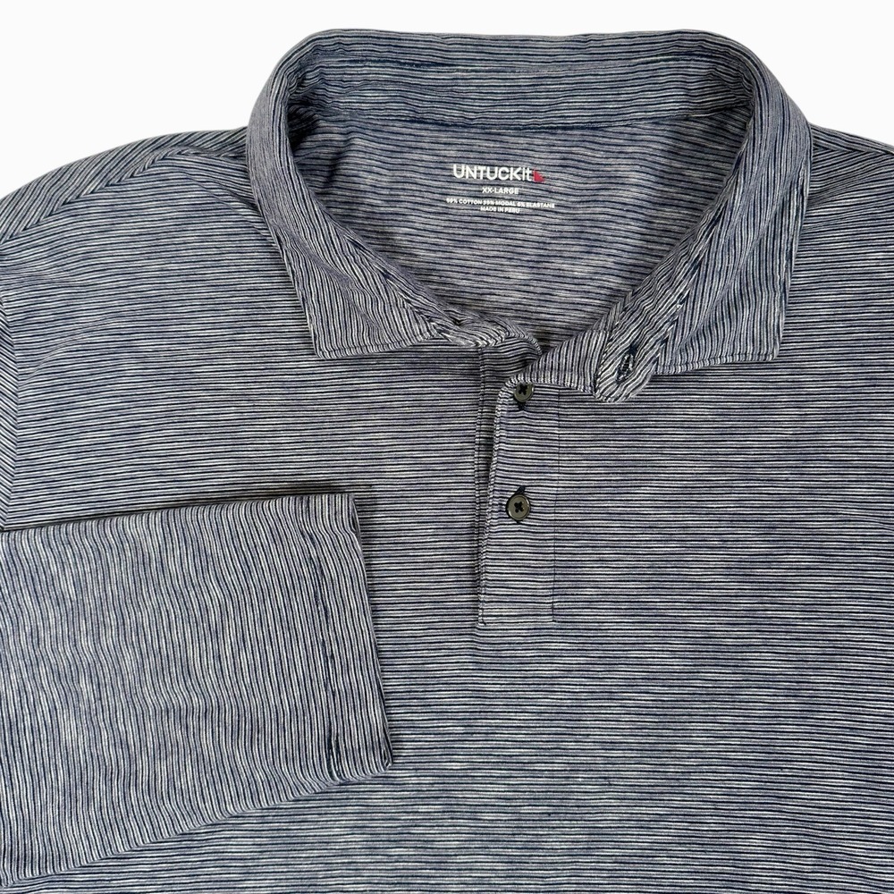 Untuckit Martinez Stretch Long Sleeve Polo Shirt Mens XXL Blue‎ Striped